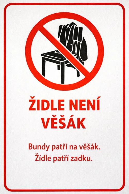 Zákaz věšení bund na židle